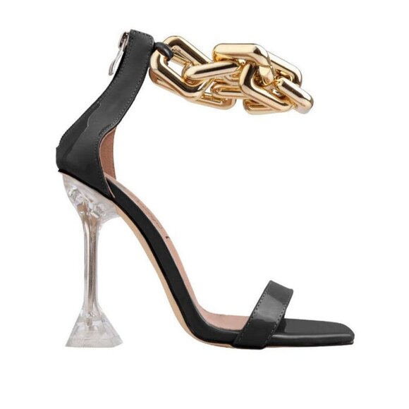 " CHAINED BLISS " Black / Gold Chained Sandal ( BRAND NEW !!!!!!!!!!!!!!!!!!! - Picture 2 of 6